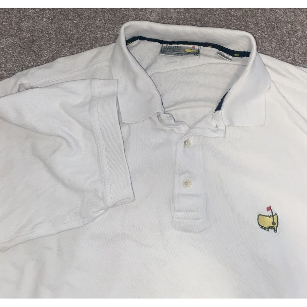 Masters Tech Mens Polo Shirt XL White Solid Golf Cotton Short Logo‎ Preppy Shop